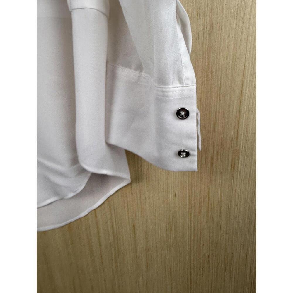 Chico's Black Label Shirt Womens 2 White Sheer Button Front Tunic High Low Hem - Picture 4 of 10